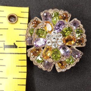 925 Sterling Silver Fancy Multi-Colored Sapphire Cluster Pendant.